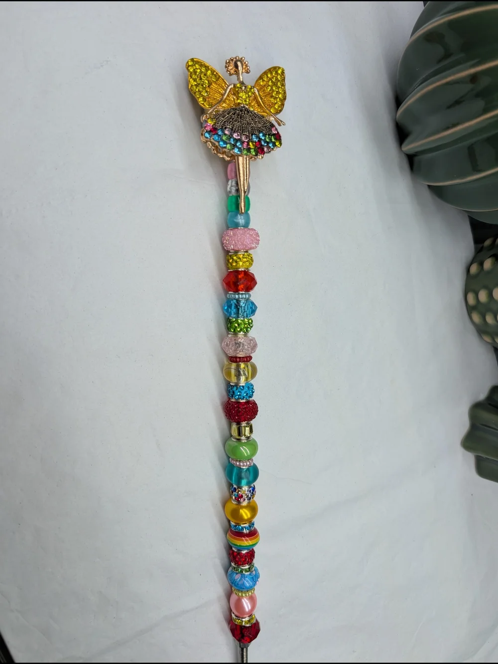 HandMade Fairy Wand/Plant/Garden Stake W/SparklyMulticolored Fairy-Ballerina Top